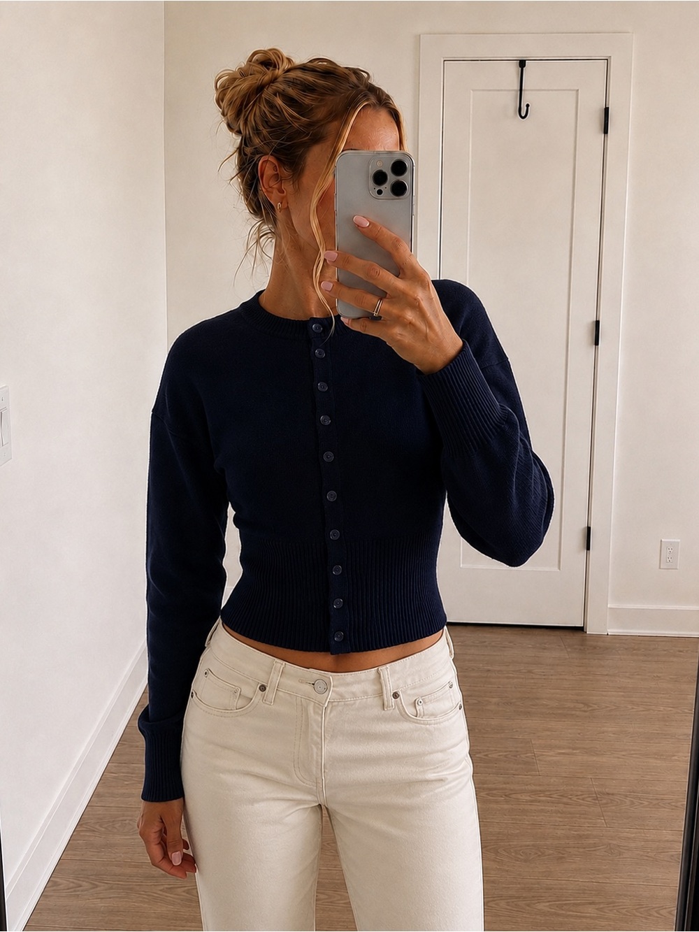 Lioness Head In The Clouds Navy Cropped Cardigan